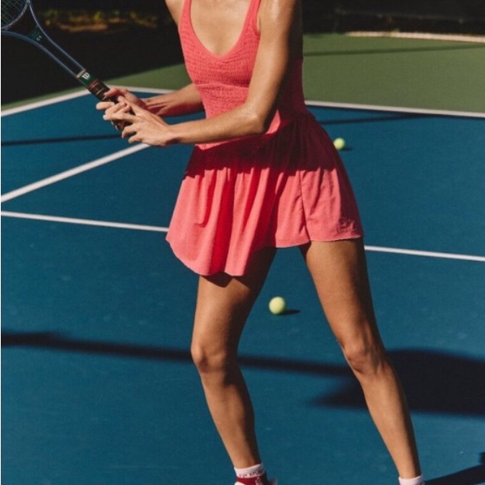 Free People Size L Athletic Onesie Skort Smock Dress in Hibiscus NWT